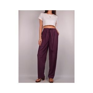 Vintage Plum Silk Athleisure Pants M High Waist Trouser Minimalist 90’s Boho